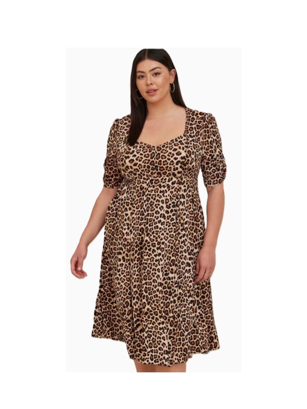 Retro Chic by Torrid 3X Leopard Sweetheart Skater Midi Dress Elbow Sleeve NWT